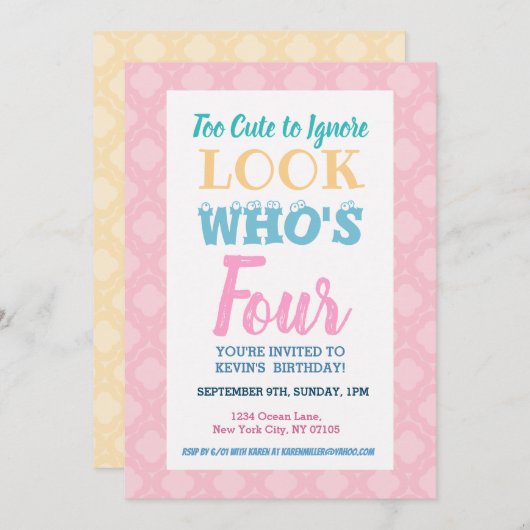 Mädchen 4. Geburtstag Einladung Redewendungen (Vorne/Hinten)