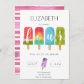 Mädchen 4. Geburtstag Popsicle Summer Party Einladung (Vorne/Hinten)