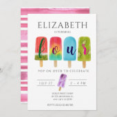 Mädchen 4. Geburtstag Popsicle Summer Party Einladung (Vorne/Hinten)