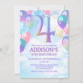 Mädchen 4. Geburtstag Rainbow Balloons Einladung (Vorderseite)