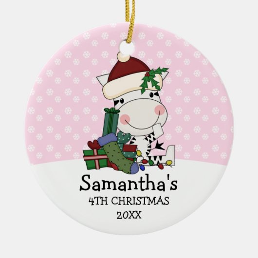 Mädchen-4. WeihnachtssanktZebra personalisiert Keramikornament (Vorne)