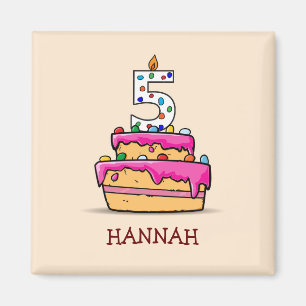 Mädchen 5. Geburtstag, 5 auf Sweet Pink Cake Magnet