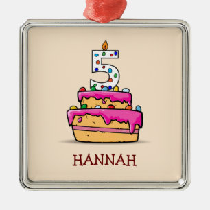 Mädchen 5. Geburtstag, 5. auf Sweet Pink Cake Ornament Aus Metall