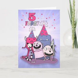 Mädchen 5. Rosa und Lila Monster Geburtstag Karte
