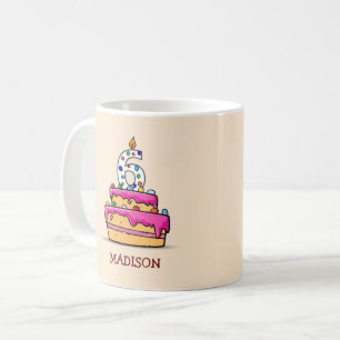 Mädchen 6. Geburtstag, 6. auf Sweet Pink Cake Kaffeetasse
