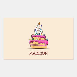 Mädchen 6. Geburtstag, 6. auf Sweet Pink Cake Rechteckiger Aufkleber