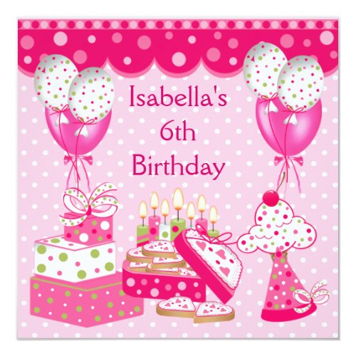 Madchen 6 Geburtstags Party Rosa Stellen Kuchen Einladung Meine Einladungskarten De