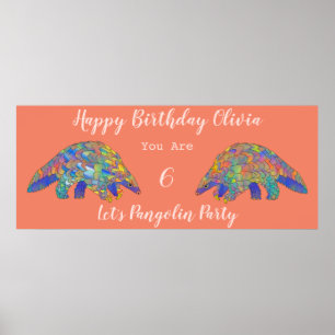 Mädchen 6. Geburtstagsparty Farbenfrohe Pangolin C Poster