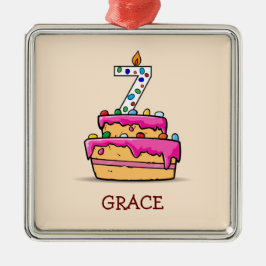 Mädchen 7. Geburtstag, 7. auf Sweet Pink Cake Ornament Aus Metall