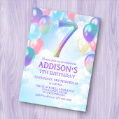 Mädchen 7. Geburtstag Rainbow Balloons Einladung