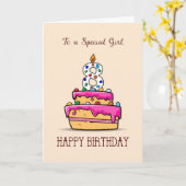 Mädchen 8. Geburtstag, 8. auf Sweet Pink Cake Karte (Gelbe Blume)