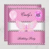 Mädchen 8. Geburtstag Schmetterling Pink Pearls Ba Einladung (Vorne/Hinten)
