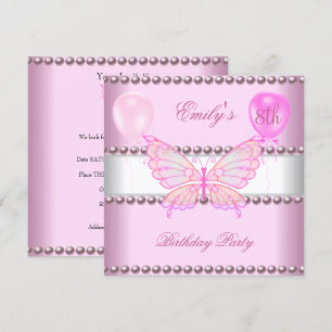 Mädchen 8. Geburtstag Schmetterling Rosa Perlen Ba Einladung