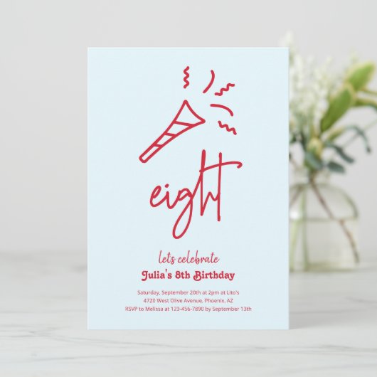 Mädchen 8. Geburtstagsparty Einladung (Stehend Vorderseite)