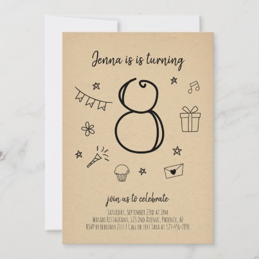 Mädchen 8. Geburtstagsparty Einladung (Vorderseite)