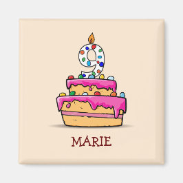 Mädchen 9. Geburtstag, 9. auf Sweet Pink Cake Magnet
