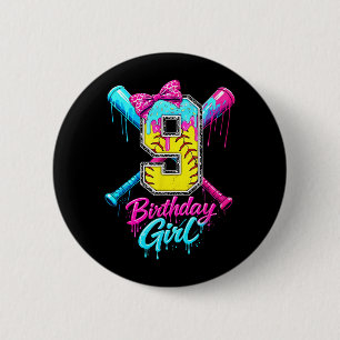 Mädchen 9. Geburtstag Softball Eis Drip Button