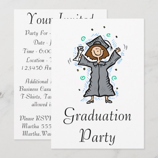 Mädchen-Absolvent-Feier Einladung (Vorne/Hinten)