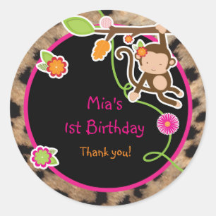Mädchen-Affe-Dschungel-Safari-Chic-Geschenk-Aufkle Runder Aufkleber