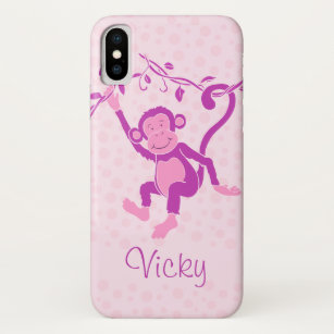 Mädchen Affe lila & rosa Namensnenngehäuse Case-Mate iPhone Hülle