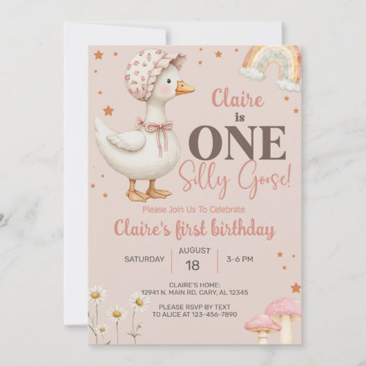 Mädchen Albern Gänse 1. Geburtstag einladen, Gänse Einladung (Vorderseite)