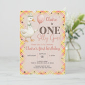 Mädchen Albern Gänse 1. Geburtstag einladen, Gänse Einladung (Stehend Vorderseite)