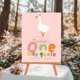 Mädchen Albern Gänse 1. Geburtstag Pink Begrüßungs Poster