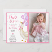 Mädchen Albern Gänse 2. Geburtstag Party Foto Einladung (Vorderseite)