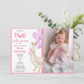 Mädchen Albern Gänse 2. Geburtstag Party Foto Einladung (Stehend Vorderseite)