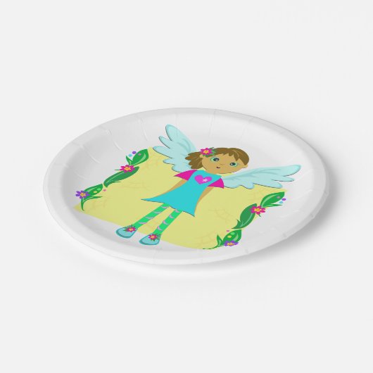 Mädchen als Engel Pappteller (Schrägansicht)