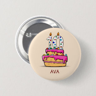 Mädchen am 10. Geburtstag, 10 auf Sweet Pink Cake Button