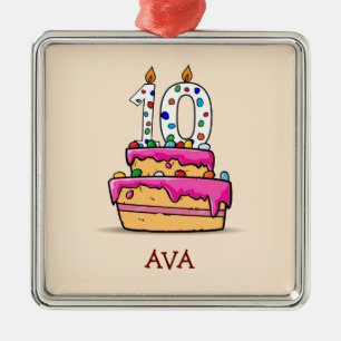 Mädchen am 10. Geburtstag, 10 auf Sweet Pink Cake Ornament Aus Metall