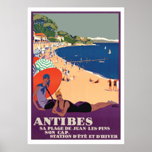 Mädchen am Antibes Beach, Frankreich, Côte d'Azur Poster