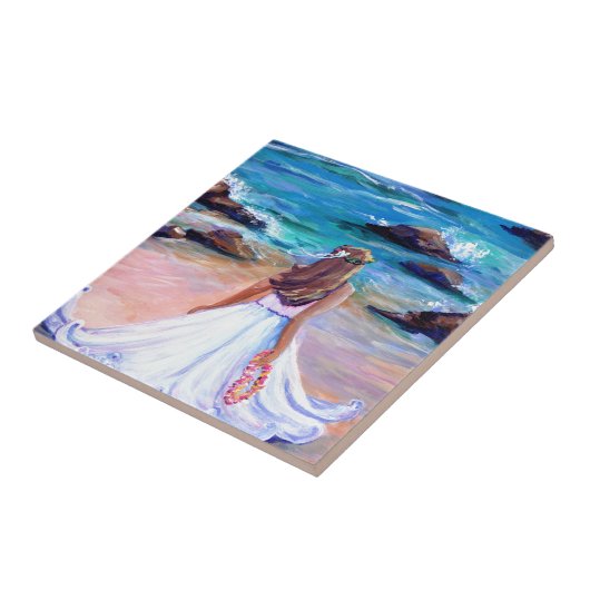 Mädchen am Beach Hawaii Keramik Tile Fliese (Seite)