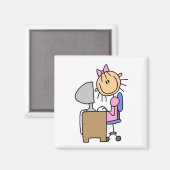 Mädchen am Computer Magnet (Vorderseite/Rückseite)