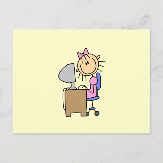 Mädchen am Computer Postkarte (Vorderseite)