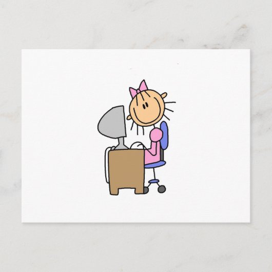 Mädchen am Computer Postkarte (Vorderseite)