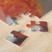 Mädchen am Feuer, schwarze Frau, orangefarbenes Ha Puzzle (Seite)