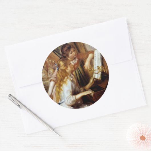 Mädchen am Klavier Runder Aufkleber (Umschlag)