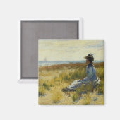Mädchen am Meer sitzend Magnet (Vorderseite/Rückseite)