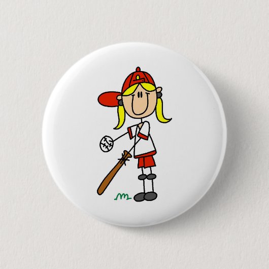 Mädchen am Schlag Stockfigur Baseball-Geschenke Button (Vorderseite)