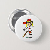 Mädchen am Schlag Stockfigur Baseball-Geschenke Button (Vorne & Hinten)