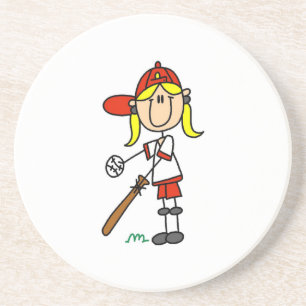 Mädchen am Schlag Stockfigur Baseball-Geschenke Getränkeuntersetzer