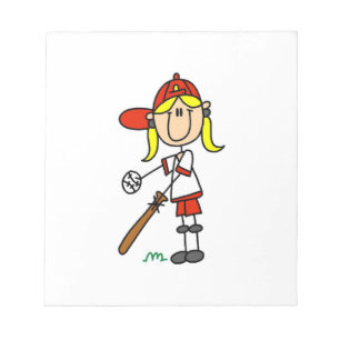 Mädchen am Schlag Stockfigur Baseball-Geschenke Notizblock