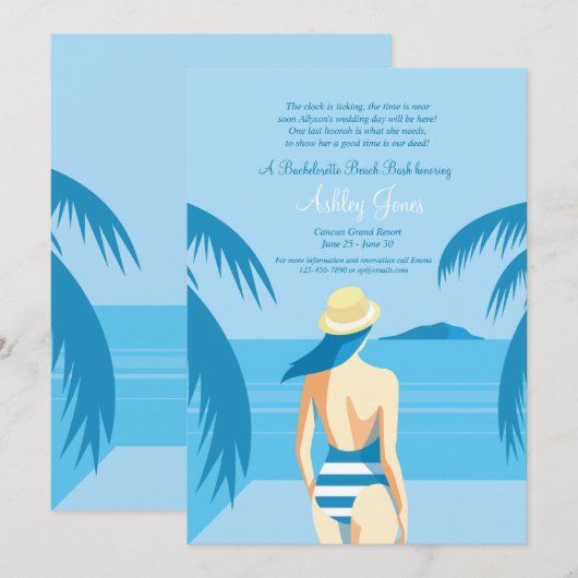 Mädchen am Strand Einladung (Vorne/Hinten)