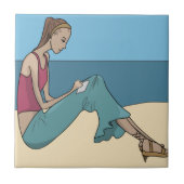MÄDCHEN AM STRAND FLIESE (Vorderseite)