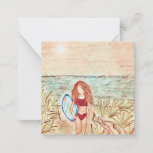 Mädchen am Strand mit Boogie Board Mini notecard 2 Mitteilungskarte
