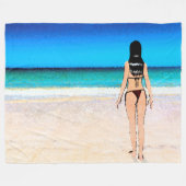 Mädchen am Strand mit einem Bikini-Gemälde Fleecedecke (Vorderseite (Horizontal))