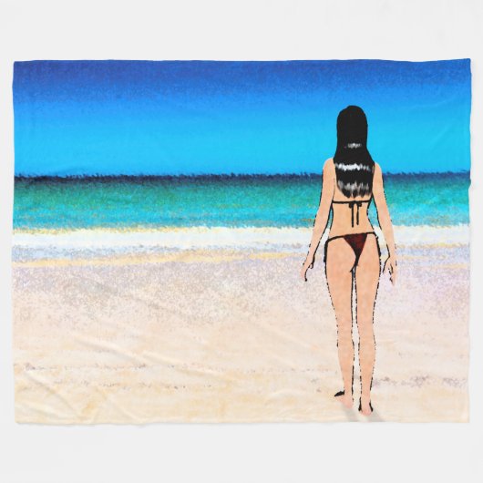 Mädchen am Strand mit einem Bikini-Gemälde Fleecedecke (Vorderseite (Horizontal))