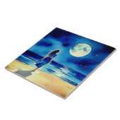 Mädchen am Strand unter einem Vollmond Fliese (Seite)